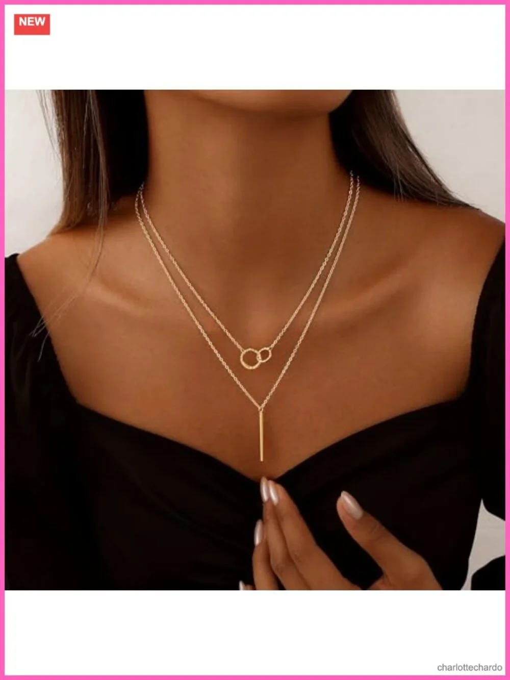 14K Gold Plated Layered Circle Pendant Necklace Set Dainty Stackable